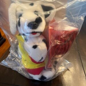 Vintage Texaco Plush Dalmatian Dog Toy in Yellow & Red Outfit - Soft Pet Plush